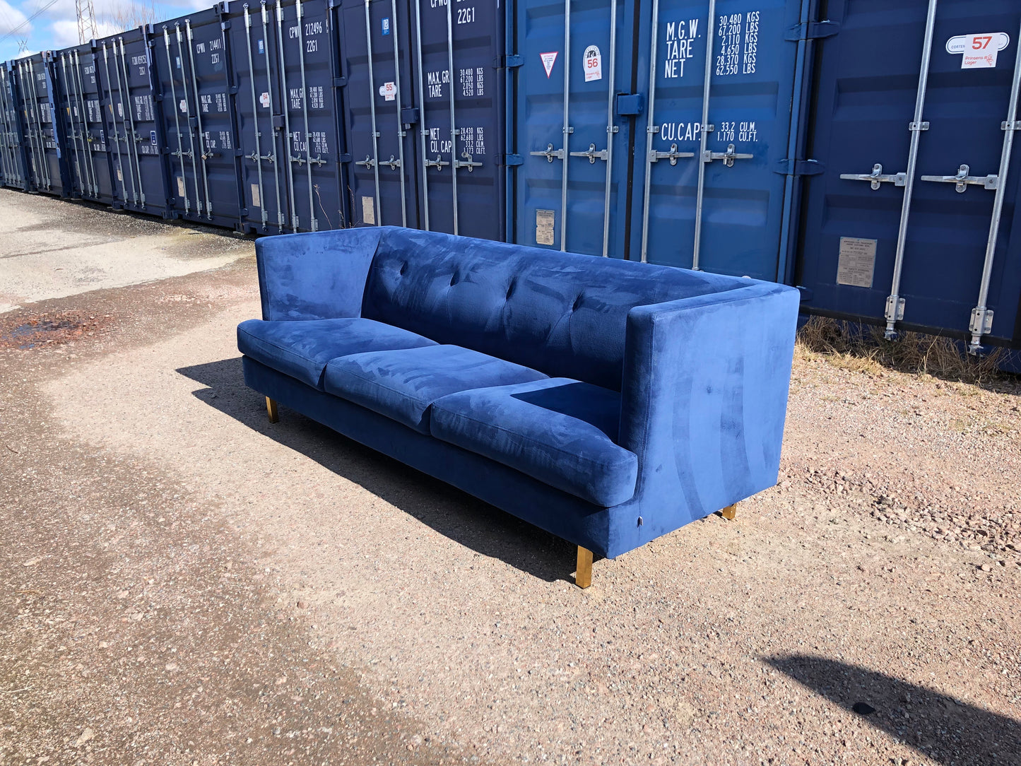 Jotex blå sammet-soffa 2,5 sits